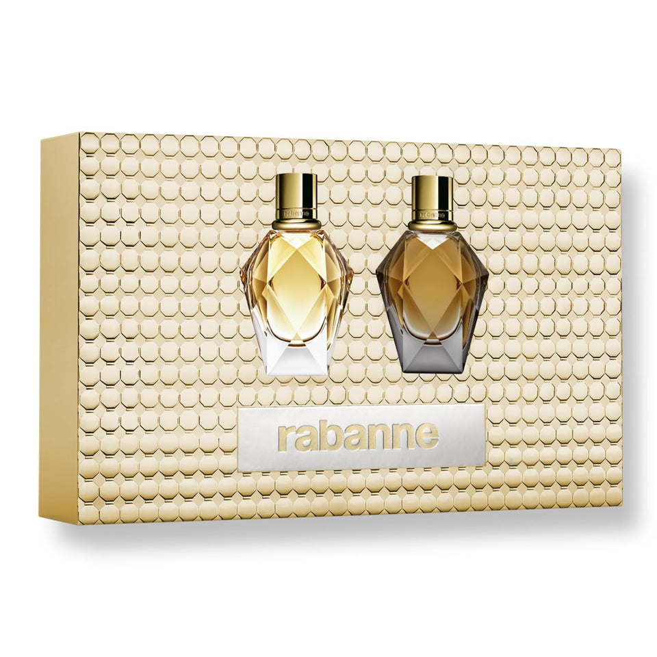 Rabanne Million Gold for Her EDP miniature bottle on display, ideal gift allure