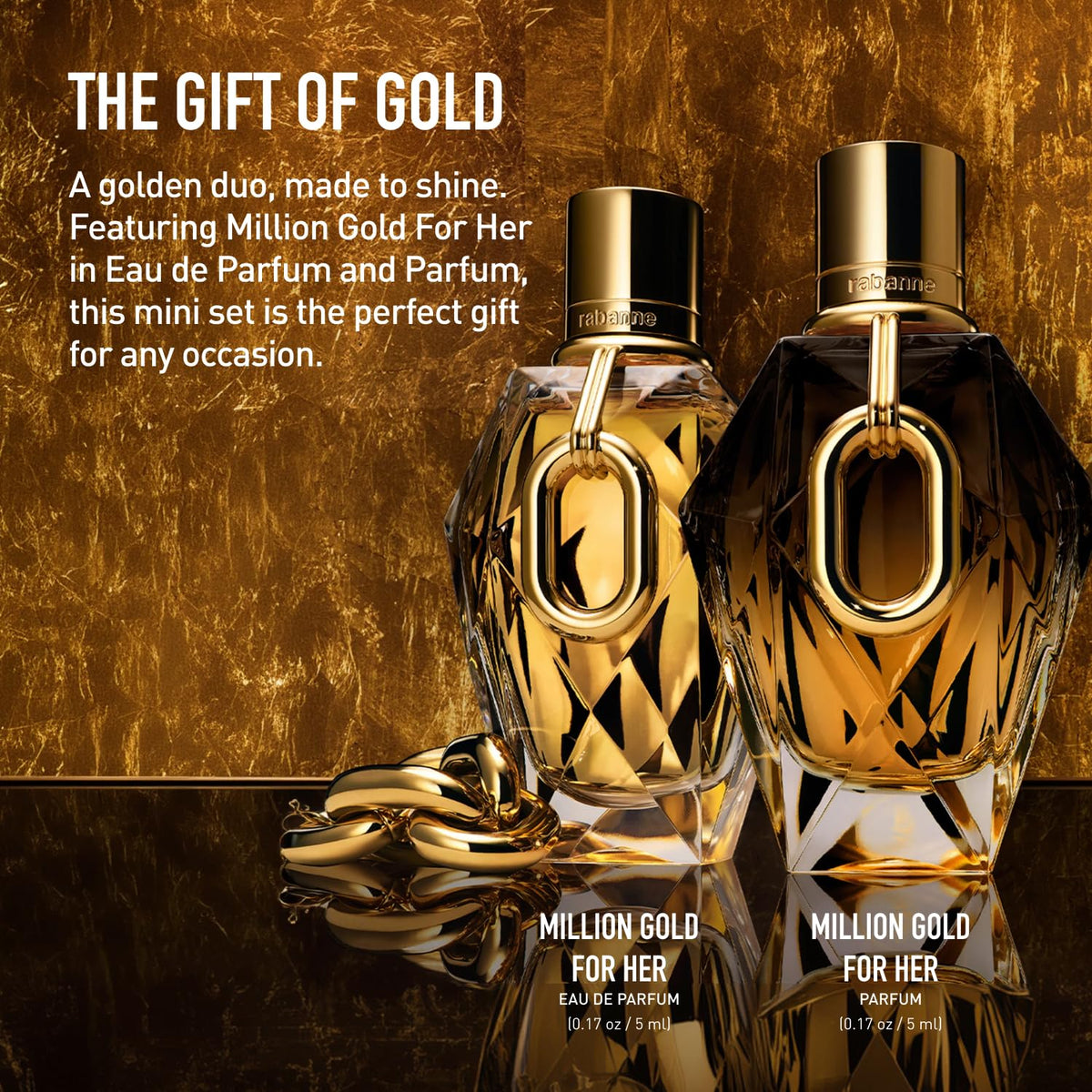 Rabanne Million Gold for Her gift box showcases iconic gold plate design