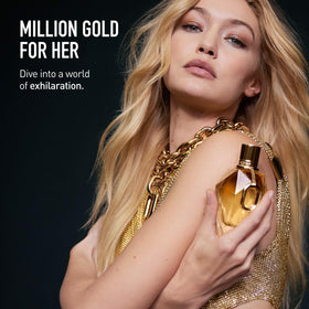 Rabanne Million Gold for Her bottle emphasizing lasting scent suitable for day