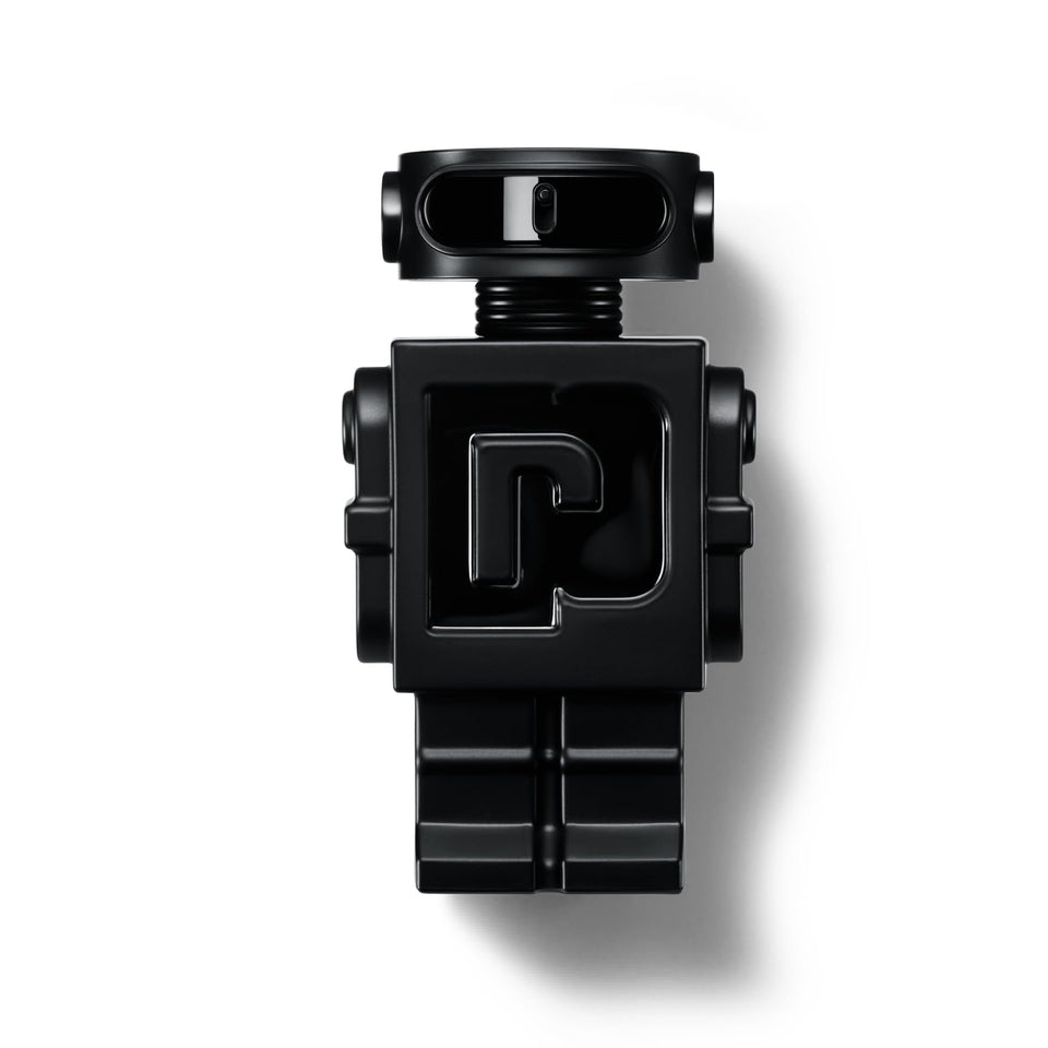 Rabanne Phantom Parfum bottle in matte black, bold night-ready design.