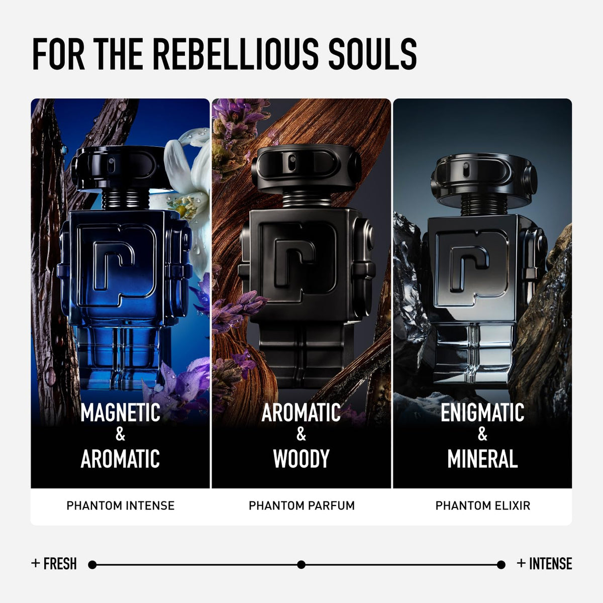 Rabanne Phantom Parfum vetiver and woods accents for depth.