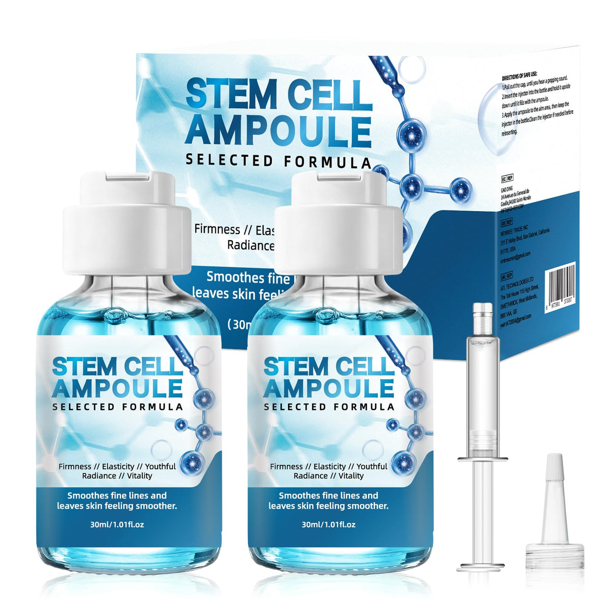 Racgrul Stem Cell Serum bottle showing sleek packaging for hydration-ready skin