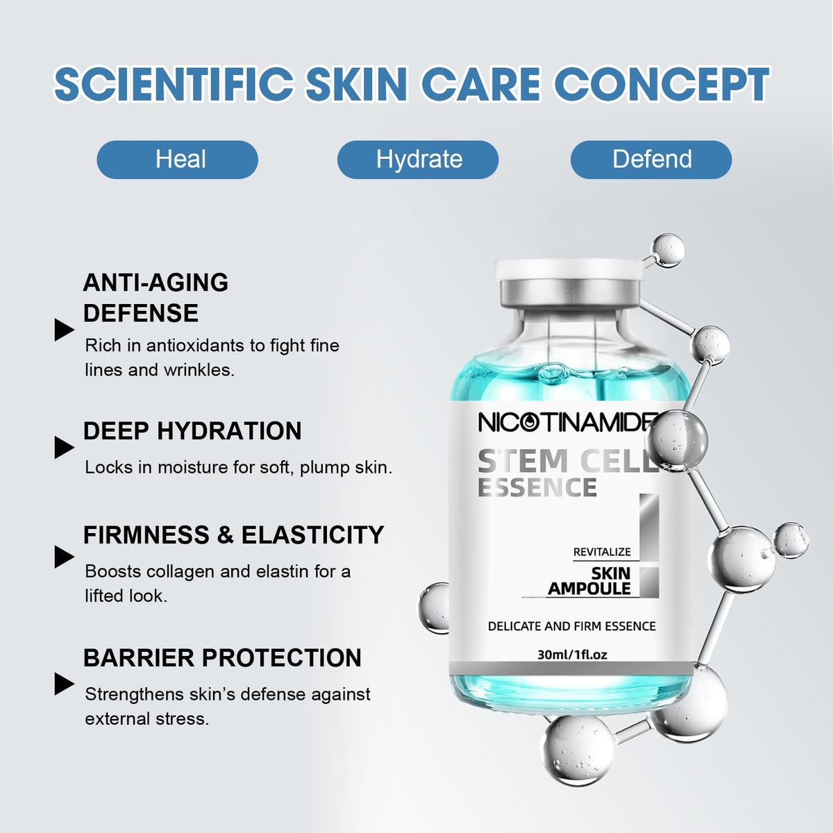 Racgrul Stem Cell Serum light texture image emphasizes non-greasy hydration.