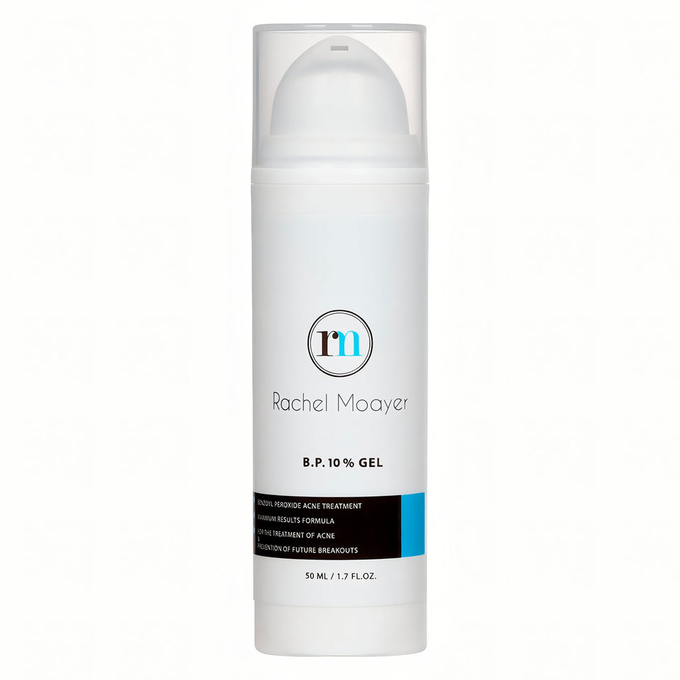 Rachel Moayer Skincare RM Benzoyl Peroxide Gel 10% pump bottle for controlled application