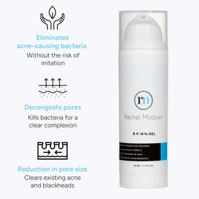 RM Benzoyl Peroxide Gel on facial skin for daily use by Rachel Moayer Skincare