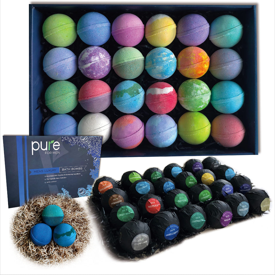 Rachelle Parker men's bath bombs gift set packaging, premium presentation for gifting