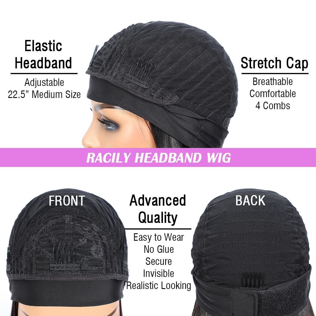 R RACILY HAIR 21.5-23 inch cap fits most head sizes