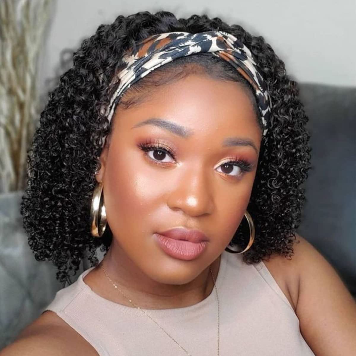 R RACILY HAIR short curly headband wig with natural 1B color for everyday wear