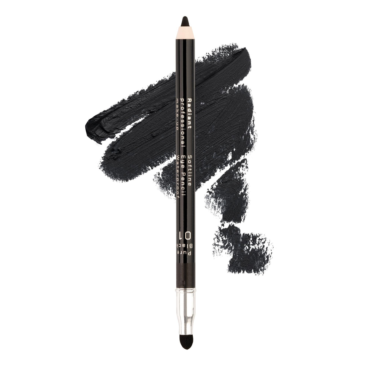 Radiant Professional Black Eyeliner Pencil glide demonstrates effortless application for precise, long-lasting lines.