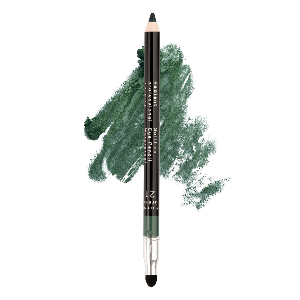 Radiant Professional Eyeliner Green pencil close-up showing smooth glide for precise lining.