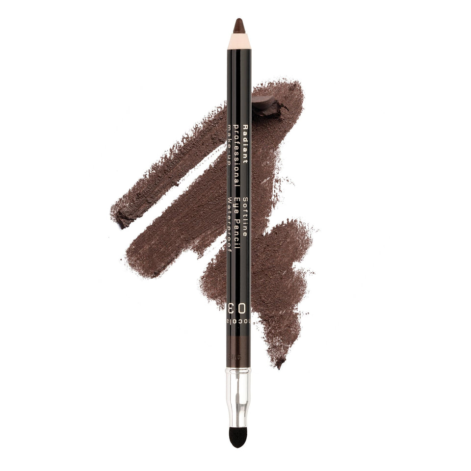 Radiant Professional Eyeliner Pencil Chocolate 03 swatch shows waterproof color with smooth glide.