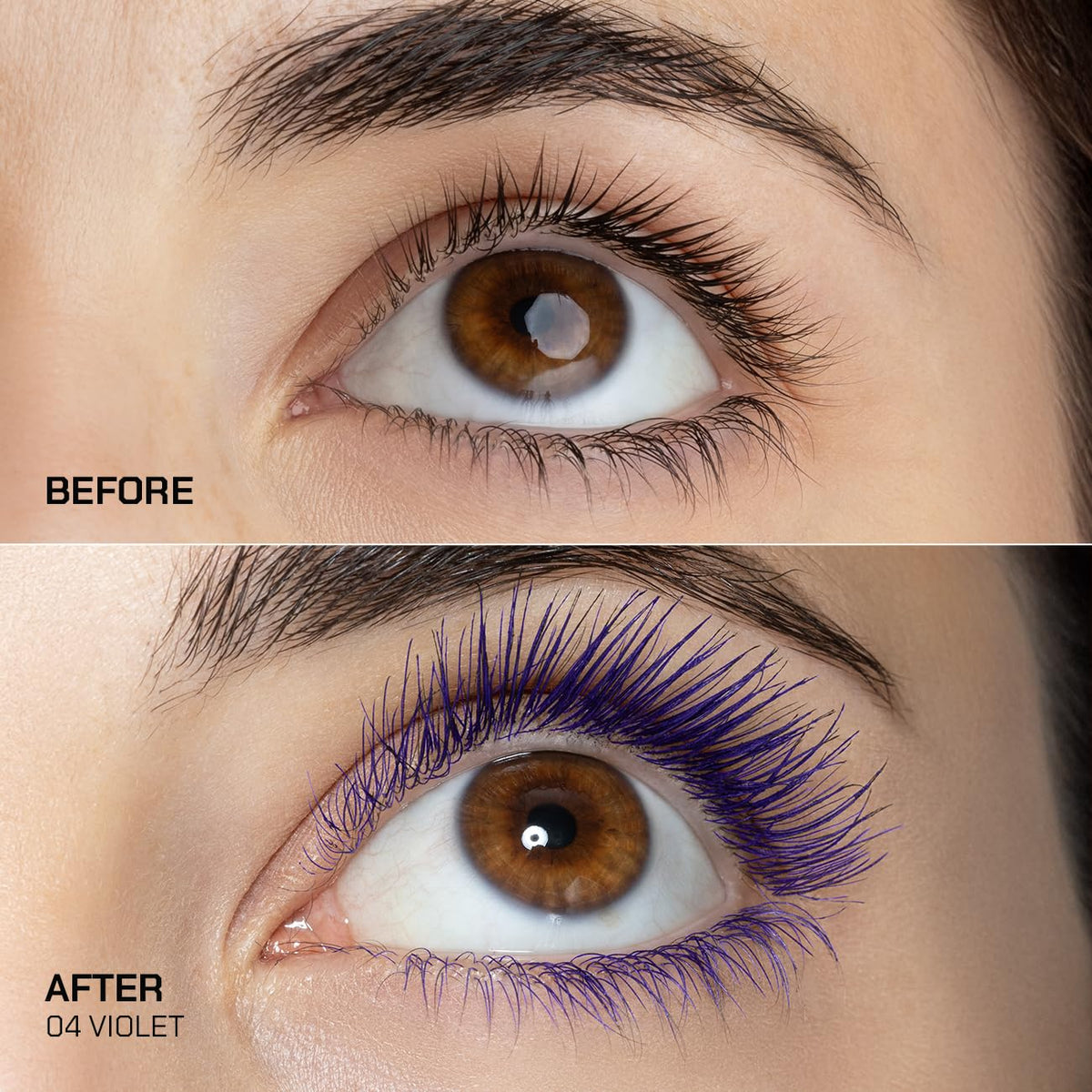 Radiant Professional Lengthening Mascara violet close-up shows lifted, defined lashes