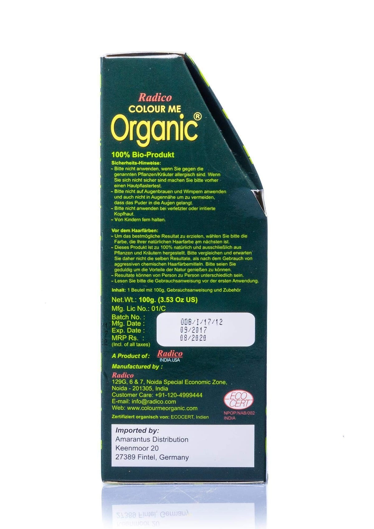 Radico Colour Me Organic Dark Brown final color on hair sample.