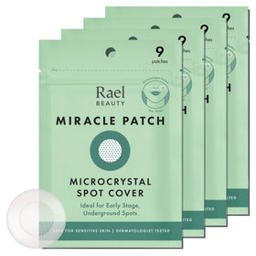 Rael Pimple Patch on skin provides protective barrier for early-stage blemishes.