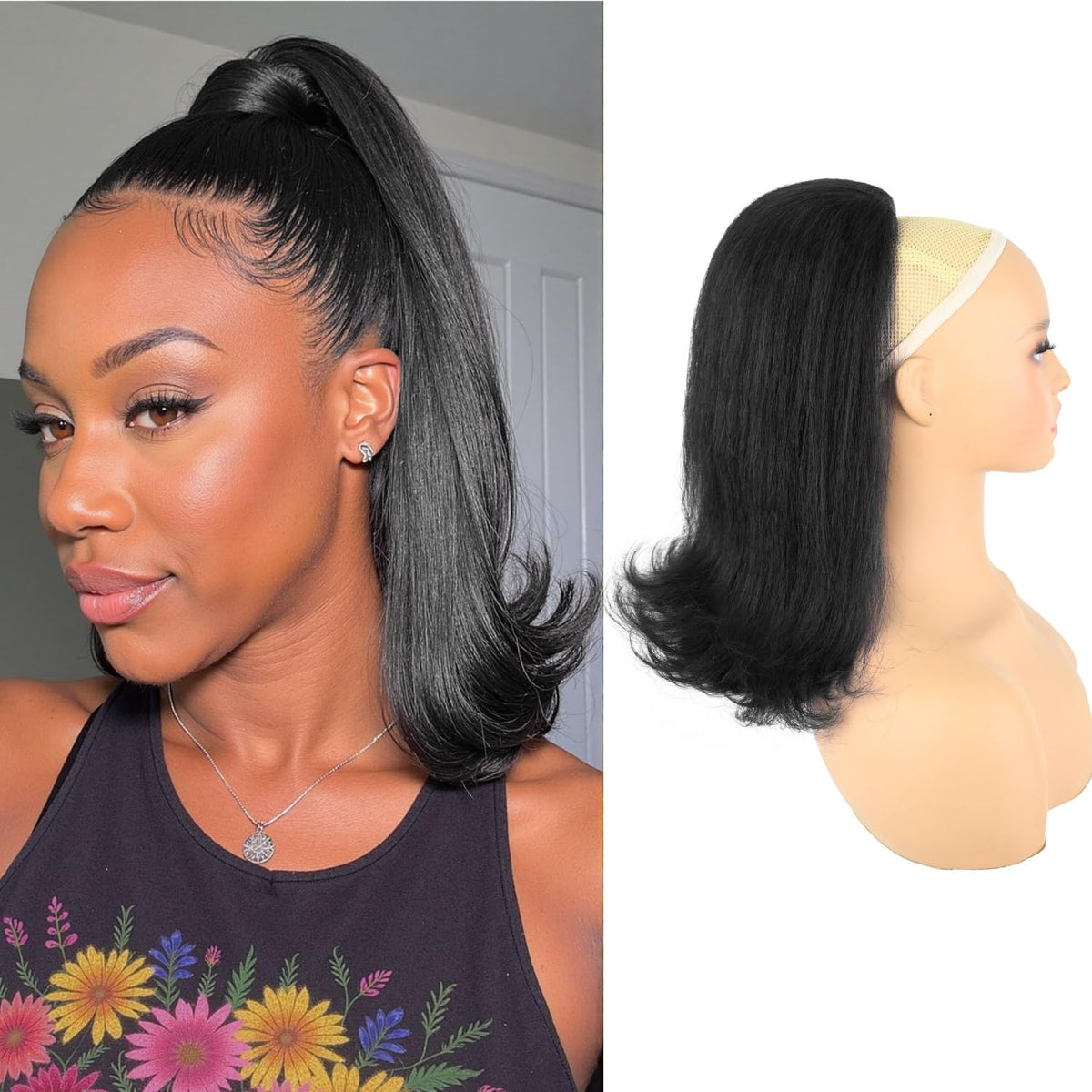 Rafabcici drawstring ponytail 14in shows realistic yaki texture for seamless blend.