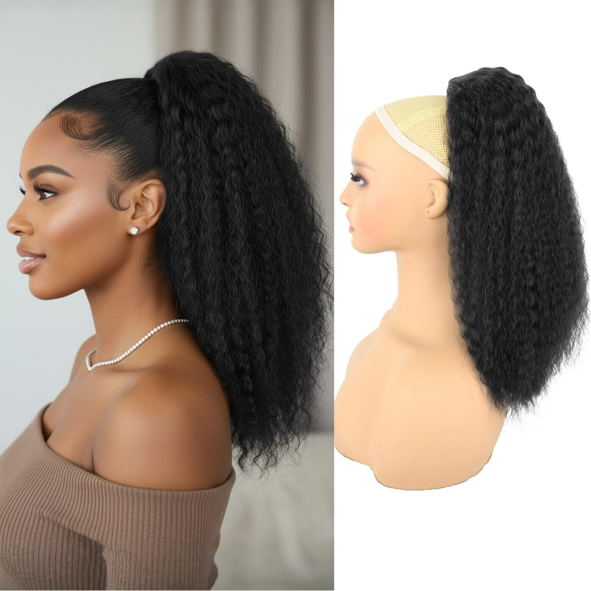 Rafabcici kinky straight 16in drawstring ponytail for natural look