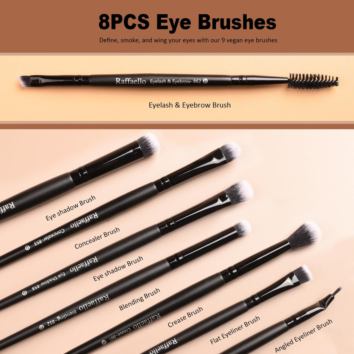 Raffaello eye shadow brush set for precise shade placement