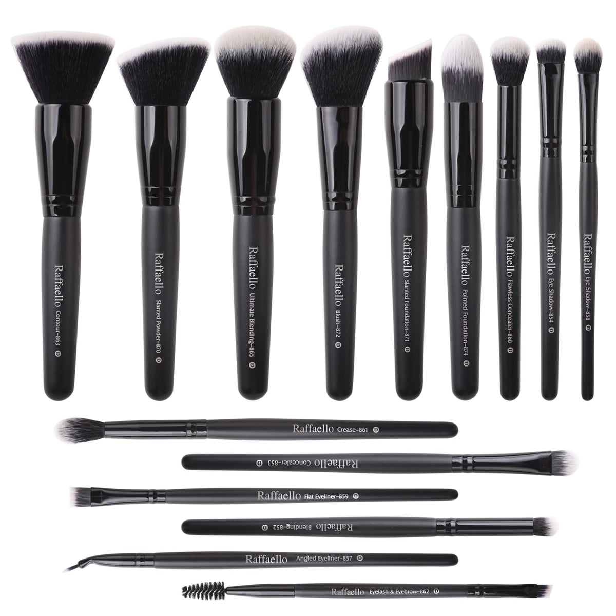 Raffaello 15-piece makeup brush set on display for versatile full-face makeup
