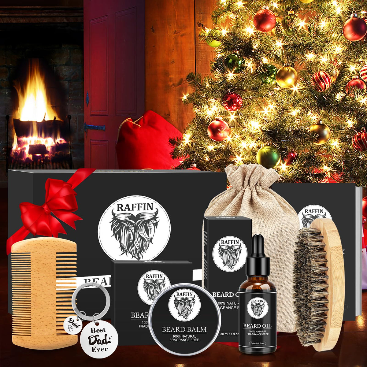 RAFFIN grooming set closeup shows premium materials
