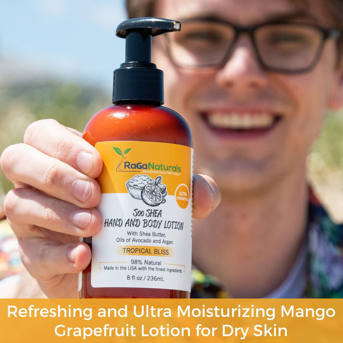 Texture close-up of RaGaNaturals Mango Shea Lotion showing rich cream