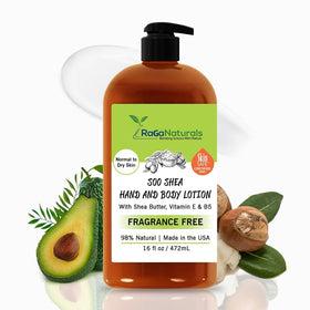 RaGaNaturals unscented lotion bottle label close-up for fragrance-free hydration