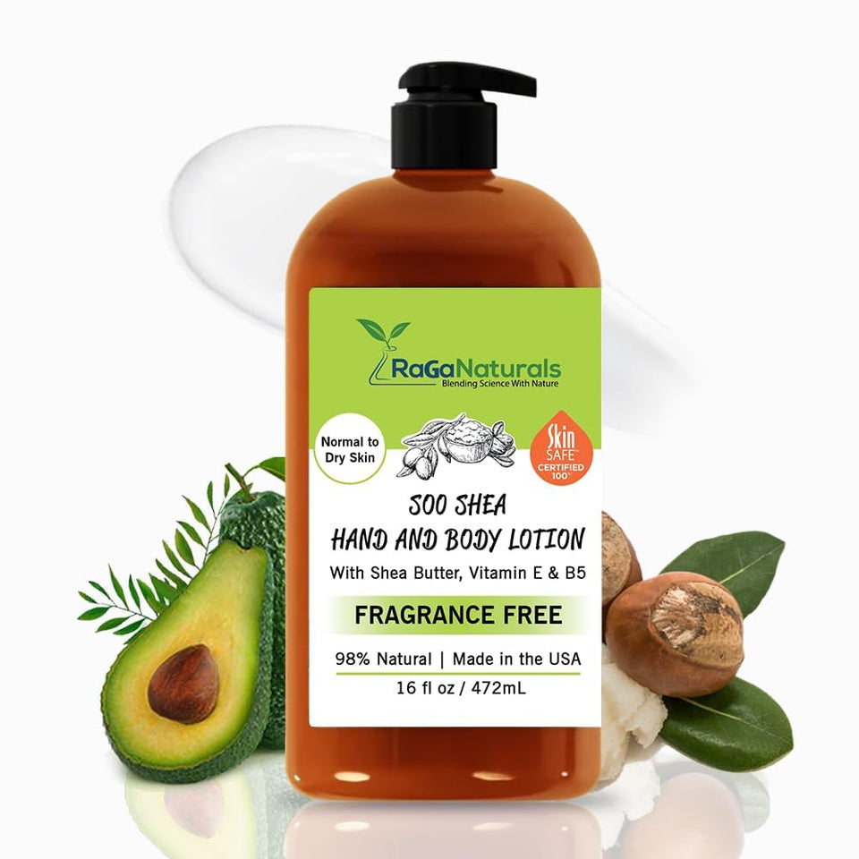 RaGaNaturals unscented lotion bottle label close-up for fragrance-free hydration