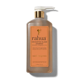 Rahua Enchanted Island Shampoo bottle highlighting biotin for all hair types.