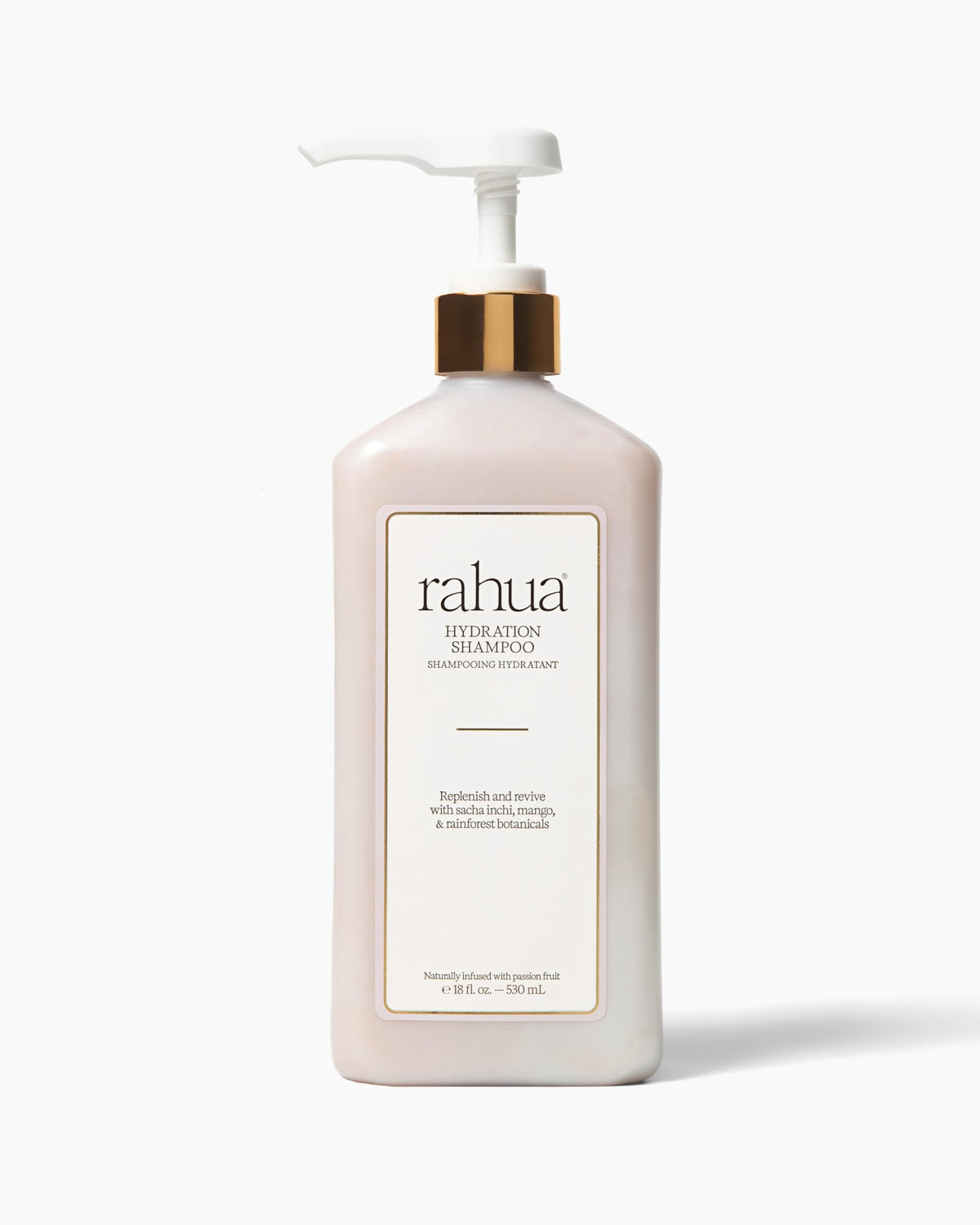 Rahua Hydration Shampoo bottle full demonstrates moisturizing performance for dry, frizz-prone hair