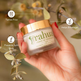 Rahua Leave-In Light dispense pump demonstrates easy application to damp hair