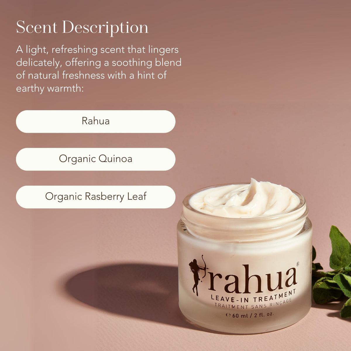 Close-up of Rahua leave-in creates natural shine and frizz control.