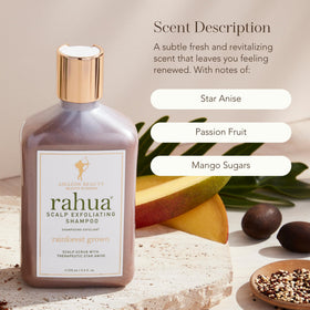Rahua rose-clay purifies scalp and balances moisture.