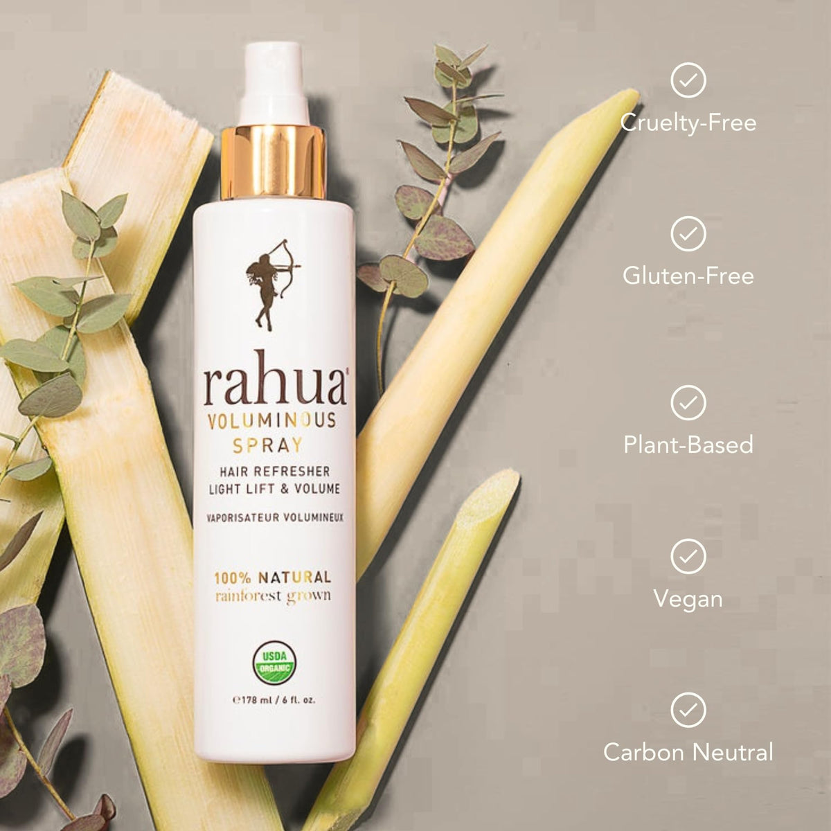 Rahua Voluminous Spray citrus juice helps manage surface oils