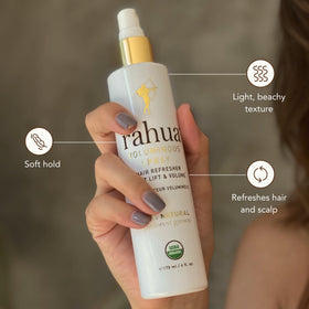 Rahua Voluminous Spray applied at roots for refreshing oil balance