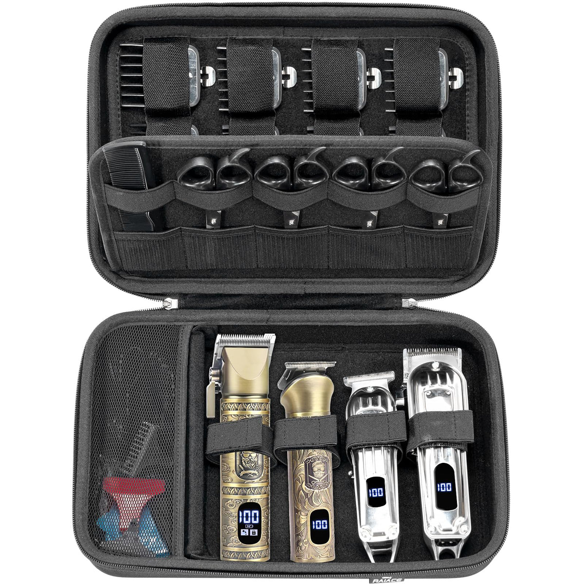 RAIACE hard travel case for hair clippers secures Ufree and Wahl kits during transport.