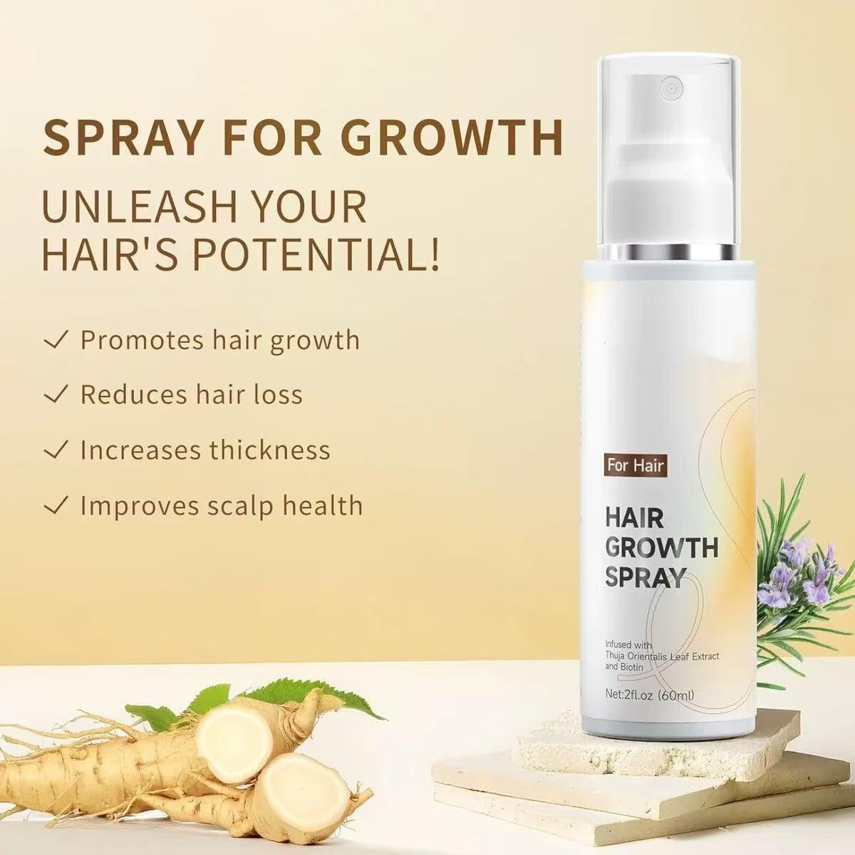 RAIFIN Hair Growth Spray lightweight formula with quick absorption and non-greasy finish.