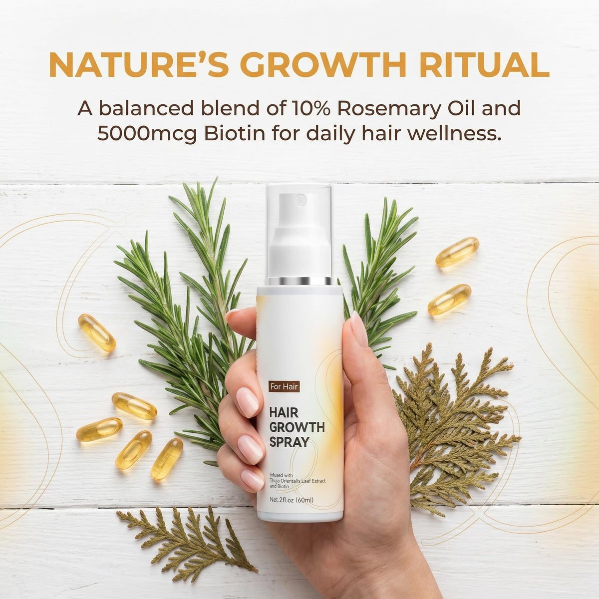 RAIFIN Hair Growth Spray scalp-application demonstrates easy daily use on scalp.