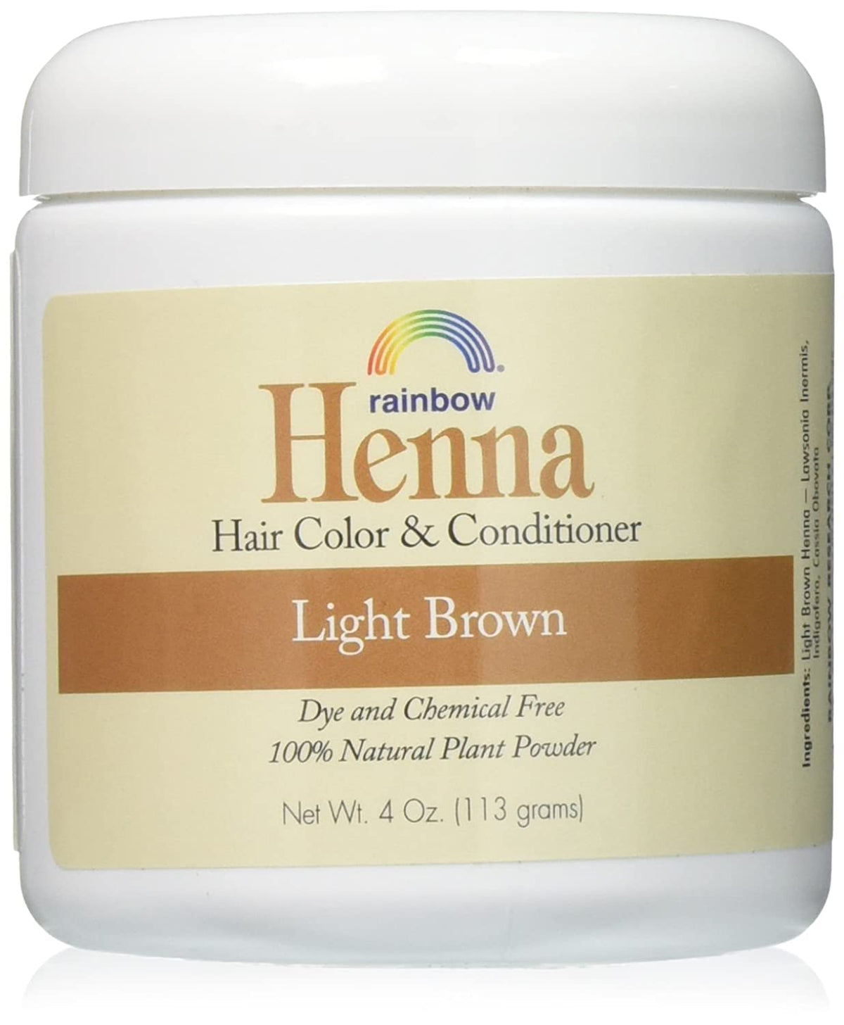 Rainbow Research Henna Persian Light Brown bottle for natural color with subtle warmth.