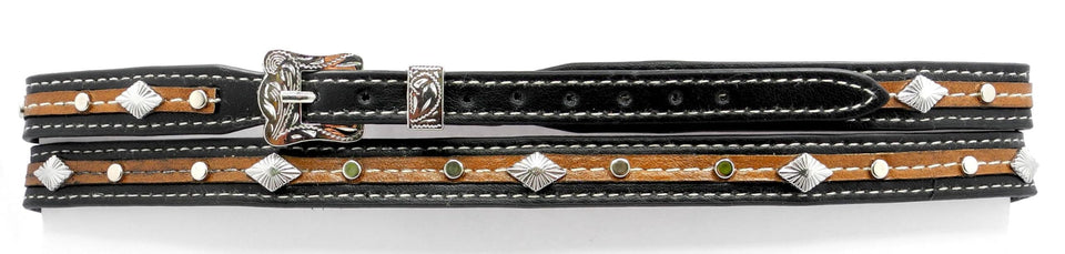 Rainbow Trimming Co. western hat band buckle on black and brown band for a versatile fit.