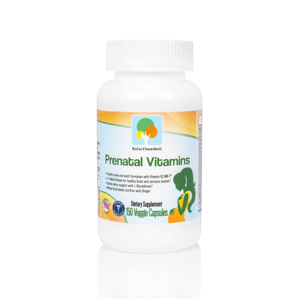Raise Them Well prenatal multivitamin bottle front view for prenatal support