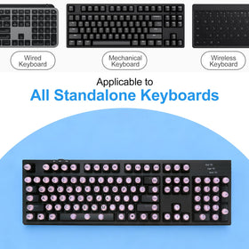Raised Button pink keycaps protect nails while enhancing typing accuracy.
