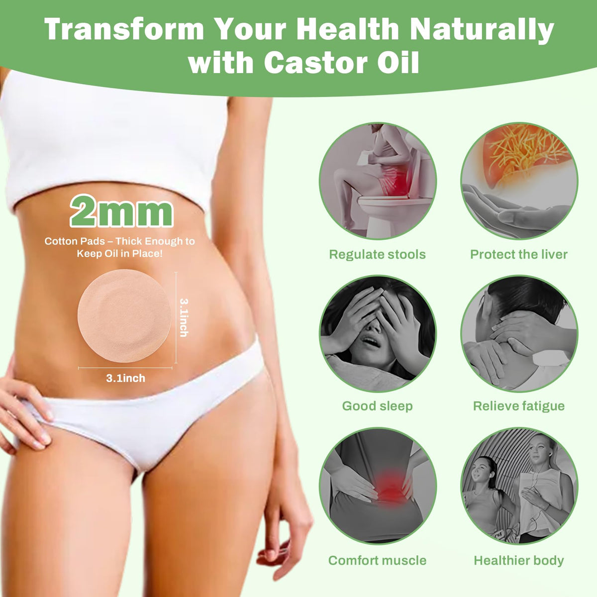 RAJOSEE patches applied to the belly button for easy at home care.