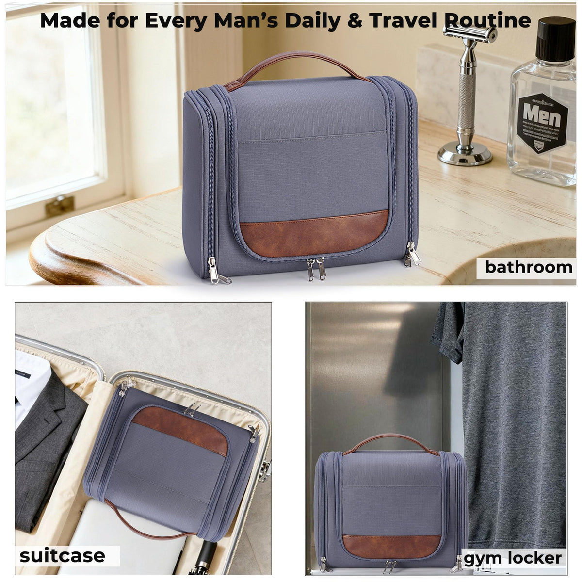 Ralnitote front and back zipper pockets organize razors and brushes