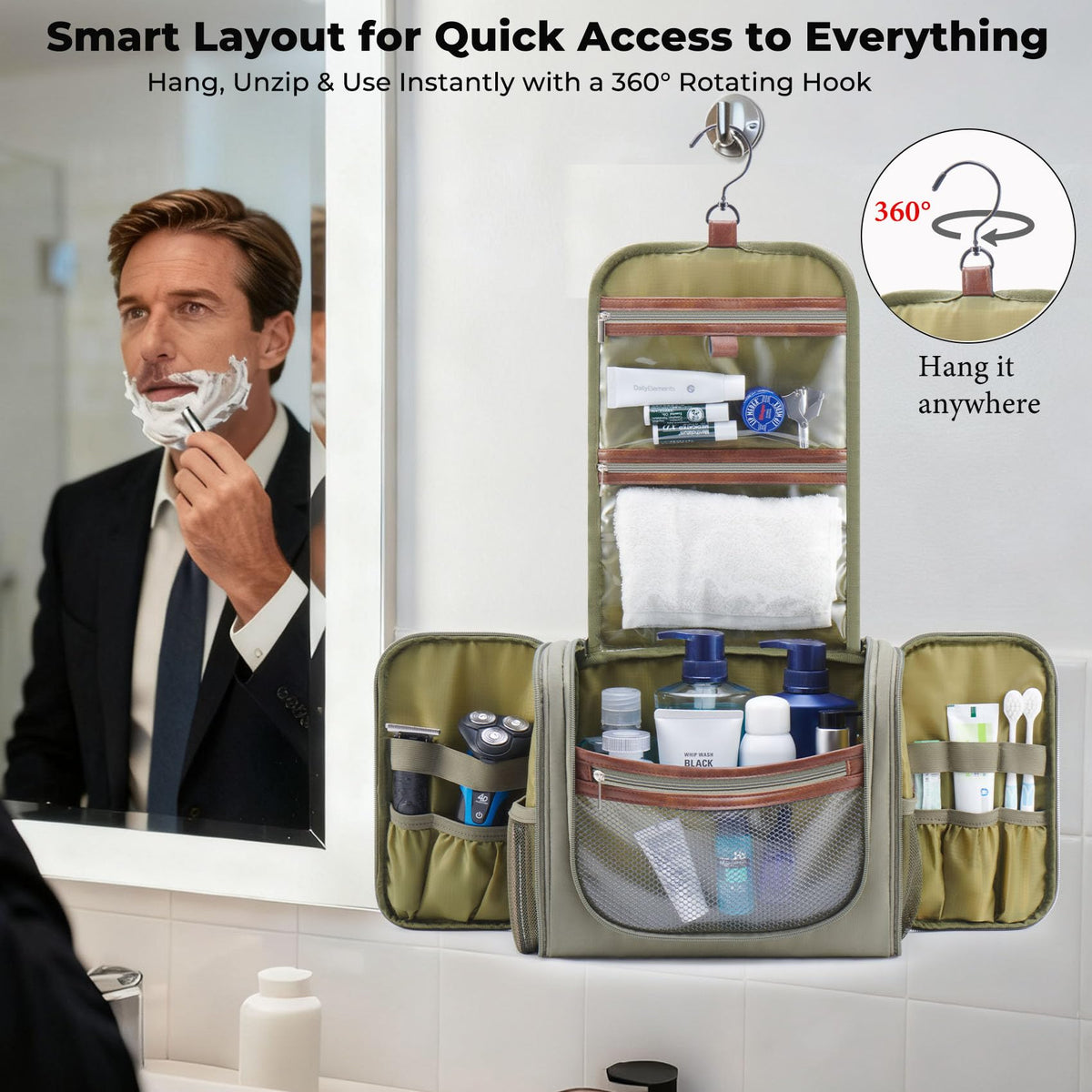 Ralnitote side compartments 180-degree opening for quick access.