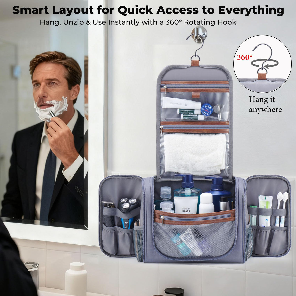Ralnitote side compartments open 180° for quick, clear access