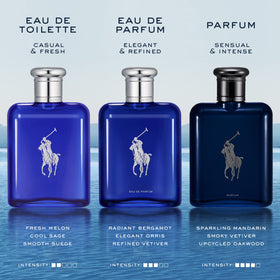 Polo Blue on an aquatic background emphasizing fresh mood