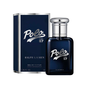 Ralph Lauren Polo 67 cap closeup, precise craftsmanship for a confident daily scent.