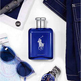 Ralph Lauren Polo Blue EDP spray on pulse points for balanced diffusion