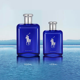 Lifestyle scene with Polo Blue conveys modern masculine elegance and freshness