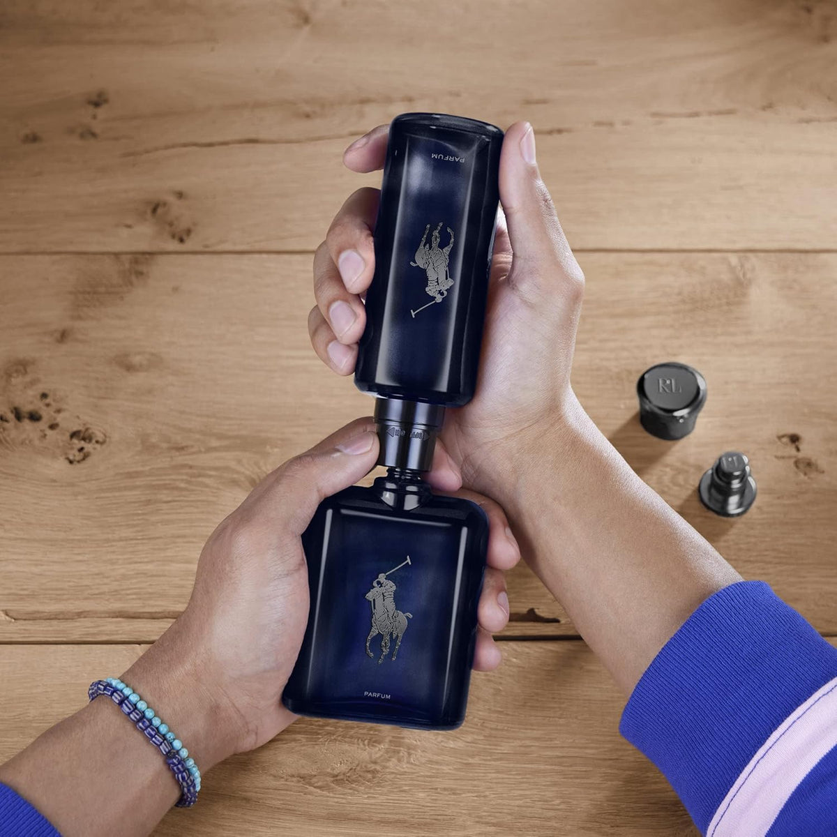 Ralph Lauren Polo Blue vetiver detail conveying earthy warmth.