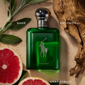 Ralph Lauren Polo Intense bottle closeup cap highlights the gold-toned crown